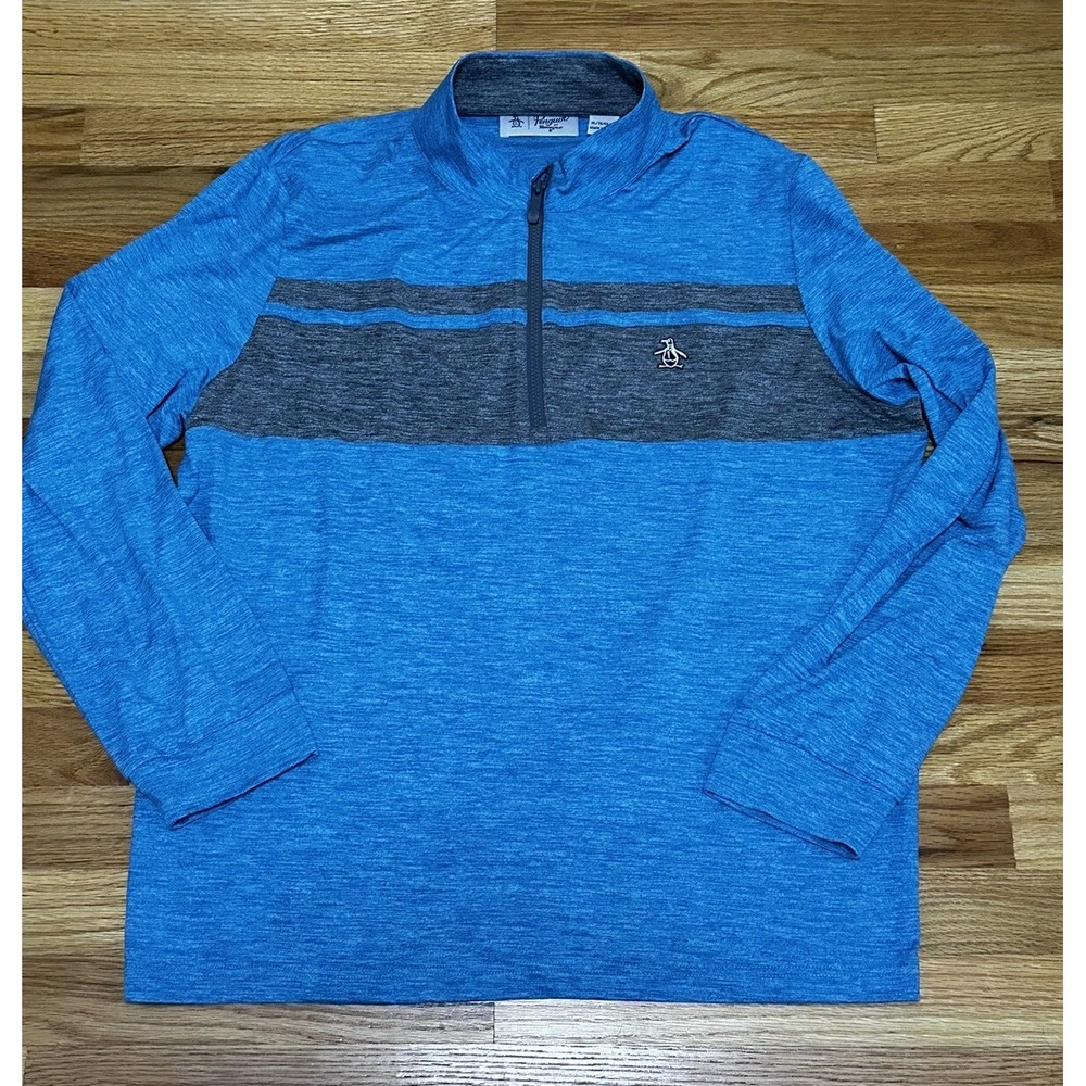 PENGUIN Original HERTIAGE 1/4 ZIP PULLOVER Blue Size XL  MENS‎ Block Design